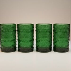 Set of Four Green Textured Glass Tumblers